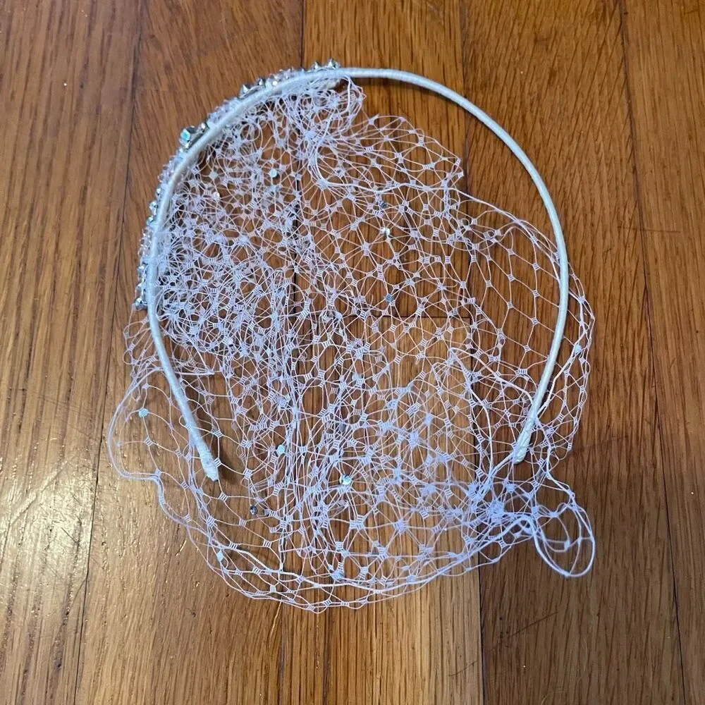 BRIDAL HEADBAND WITH NETTING & BLING